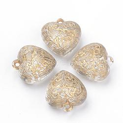 Plating Transparent Acrylic Pendants, Golden Metal Enlaced, Heart, Clear, 22x20x11mm, Hole: 1.5mm, about 183pcs/500g(PACR-Q115-43)