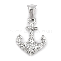 304 Stainless Steel Micro Pave Cubic Zirconia Pendants, Anchor Charm, Stainless Steel Color, 18.5x14x3mm, Hole: 3x6mm(STAS-D112-03P-05)