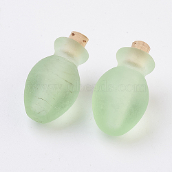 Handmade Lampwork Perfume Bottle Pendants, Essential Oil Bottle, Frosted, Light Green, 29~30mm, Hole: 5~5.5mm, Bottle Capacity: 0.5~1ml(0.017~0.03 fl. oz)(LAMP-P044-M07)