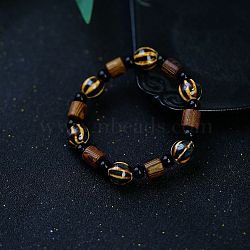 Watermelon Handmade Porcelain & Wood Beaded Stretch Bracelets for Men, Coconut Brown, Inner Diameter: 2-3/8 inch(6cm)(FS-WGC1798-09)
