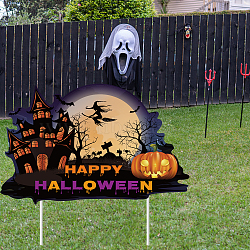 Plastic Yard Signs Display Decorations, for Outdoor Garden Decoration, Word Happy Halloween, Black, 230x360x4mm(DIY-WH0248-020)