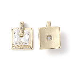 Brass Cubic Zirconia Pendants, Square Charm, Real 18K Gold Plated, 9.5x7x4mm, Hole: 2.5x1.5mm(KK-A174-15G)