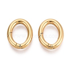 304 Stainless Steel Spring Gate Rings, Oval, Ion Plating(IP), Real 18K Gold Plated, 15x12x2.5mm(STAS-N115-72A-G)