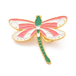 Dragonfly Enamel Pin, Exquisite Animal Alloy Enamel Brooch for Backpack Clothes, Golden, Pink, 37x43.5x9.5mm, pin: 1mm(JEWB-I015-08G)