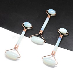 Opalite Massage Tools, Facial Rollers, with Brass Findings, for Face, Eyes, Neck, Body Muscle Relaxing, Rose Gold, 137x39~59mm(G-H268-A03-RG)