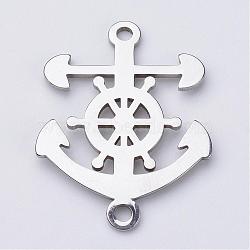 201 Stainless Steel Links connectors, Anchor, Stainless Steel Color, 28.5x22x1mm, Hole: 2mm(STAS-S061-05A)