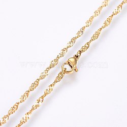 304 Stainless Steel Singapore Chain Necklaces, Water Wave Chain Necklaces, with Lobster Claw Clasps, Golden, 19.69 inch(50cm), 2x0.35mm(X-MAK-L015-25C)