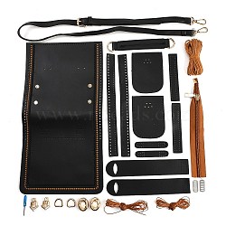 DIY PU Leather Shoulder Bag Kits, Including Fabric, Adjustable Bag Handle, Zinc Alloy Twist Lock Clasps, Screwdriver, Thread, Needle, Zipper, Black, 20~2025x12~76x0.2~33mm(DIY-WH0387-17A)