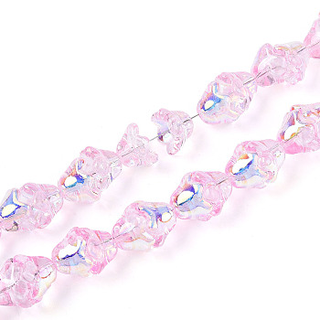 Electroplate Transparent Glass Beads Strands, Flower, AB Color Plated, Pearl Pink, 11~12x8mm, Hole: 1.2mm, about 101~102pcs/strand, 29.92 inch(76cm)
