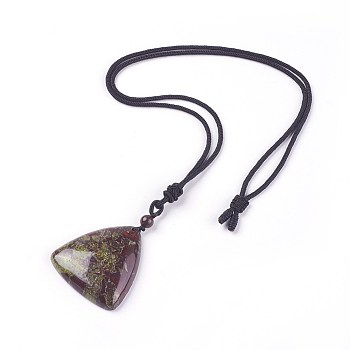 Adjustable Natural Indian Blood Stone Pendant Necklaces, with Nylon Theard, Triangle, 23.6 inch~24.8 inch(60~63cm), Triangle: 42x44x9mm