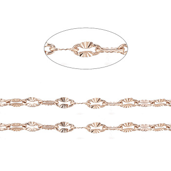Ion Plating(IP) 304 Stainless Steel Textured Dapped Chains, Cable Chains, Soldered, with Spool, Flat Oval, Rose Gold, 4x2x0.5mm, about 32.8 Feet(10m)/roll