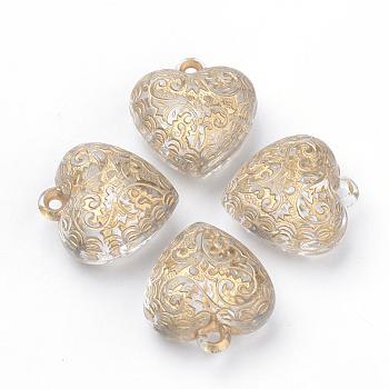 Plating Transparent Acrylic Pendants, Golden Metal Enlaced, Heart, Clear, 22x20x11mm, Hole: 1.5mm, about 183pcs/500g