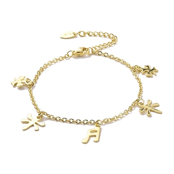 201 Stainless Steel Dragonfly & Clover & Music Note Charms Bracelet with 304 Stainless Steel Chains for Women, Golden, 6-7/8 inch(17.5cm)