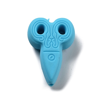 Food Grade Silicone Focal Beads, Silicone Teething Beads, Scissor, Deep Sky Blue, 29.5x20x9mm, Hole: 2mm