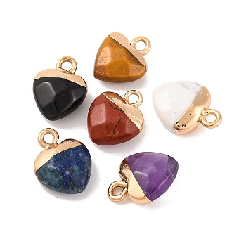 Random Natural & Synthetic Gemstone Charms, with Golden Tone Metal Loops, Heart, 14x10mm