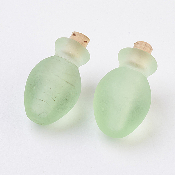 Handmade Lampwork Perfume Bottle Pendants, Essential Oil Bottle, Frosted, Light Green, 29~30mm, Hole: 5~5.5mm, Bottle Capacity: 0.5~1ml(0.017~0.03 fl. oz)