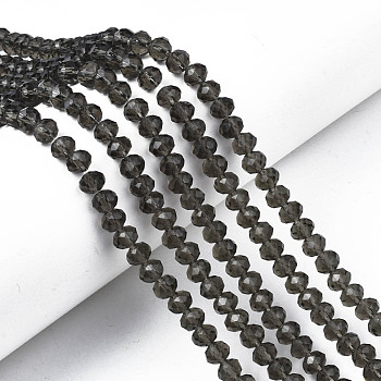 Glass Beads Strands, Faceted, Rondelle, Gray, 4x3mm, Hole: 0.4mm, about 113~115pcs/strand, 41~42cm