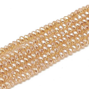 Electroplate Glass Beads Strands, Faceted, Rondelle, PeachPuff, 2.5x1.5mm, Hole: 0.8mm, about 160~165pcs/strand, 13.78 inch~14.17 inch(35~36cm)