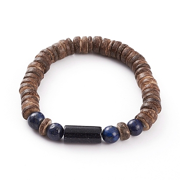 Stretch Beaded Bracelets, with Synthetic Blue Goldstone Beads and Coconut Shell Beads, Column & Round, Inner Diameter: 2-1/8~2-1/8 inch(5.3~5.5cm)