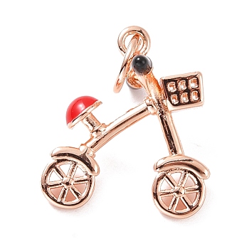 Brass Pendants, with Enamel, Lead Free & Cadmium Free, Bicycle, Rose Gold, 17.5x15.5x12.5mm