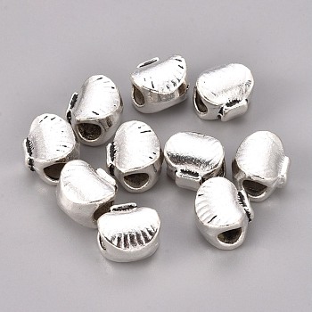 Alloy European Beads, Large Hole Beads, Shell Shape, Antique Silver, 10.5x11.1x8.3mm, Hole: 4.7mm