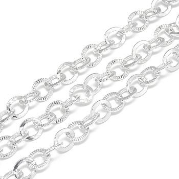 Aluminum Cable Chains, Textured, Unwelded, Flat Oval, Gainsboro, 9.8x8x1.6x1mm