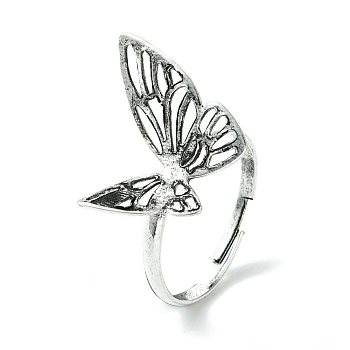 Hollow Butterfly Alloy Adjustable Rings for Women, Lead Free & Cadmium Free, Antique Silver, 18mm, Inner Diameter: 18mm