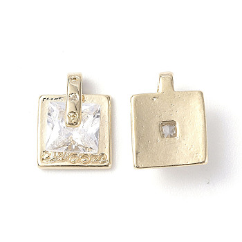Brass Cubic Zirconia Pendants, Square Charm, Real 18K Gold Plated, 9.5x7x4mm, Hole: 2.5x1.5mm