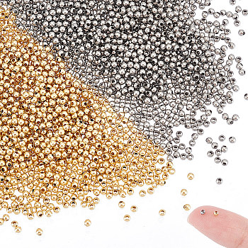 2000Pcs 2 Colors 304 Stainless Steel Beads, Round, Golden & Stainless Steel Color, 2x2mm, Hole: 0.8mm, 1000pcs/color