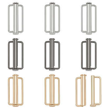9Pcs 3 Colors Alloy Buckles for Swimwear, Rectangle, Mixed Color, 37.5x18.5x7.5mm, 3pcs/color