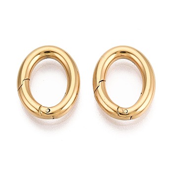 304 Stainless Steel Spring Gate Rings, Oval, Ion Plating(IP), Real 18K Gold Plated, 15x12x2.5mm