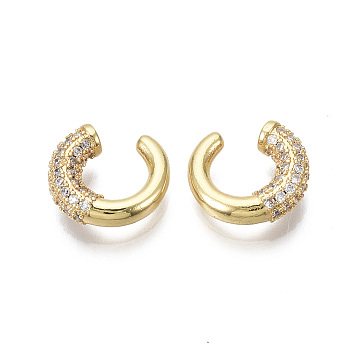 Brass Micro Pave Clear Cubic Zirconia Cuff Earrings, Nickel Free, Ring, Real 18K Gold Plated, 3.5x6.5mm
