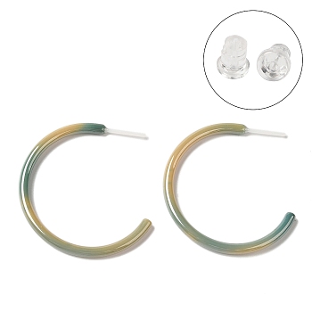 Hypoallergenic Bioceramics Zirconia Ceramic Stud Earrings, No Fading and Nickel Free, C-Shaped, Pale Goldenrod, 30x2.5mm