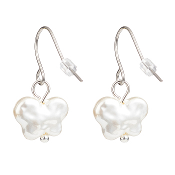 Plastic Pearl Butterfly Dangle Earrings, 304 Stainless Steel Jewelry for Women, White, 27mm, Pin: 0.6mm