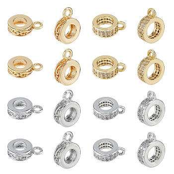 16Pcs 4 Style Brass Micro Pave Cubic Zirconia Tube Bails, Loop Bails, Platinum & Golden, 10~11x7.5x3mm, Hole: 1~1.5mm, Inner Diameter: 4~5mm, 4Pcs/style