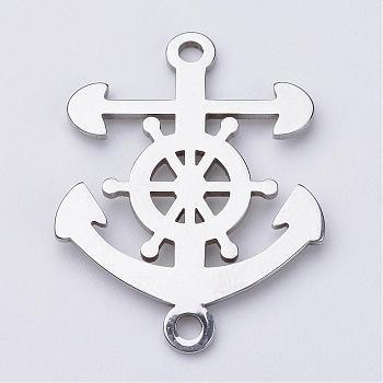 201 Stainless Steel Links connectors, Anchor, Stainless Steel Color, 28.5x22x1mm, Hole: 2mm