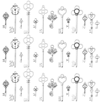 Tibetan Style Alloy Pendants, Cadmium Free & Lead Free, Key, Antique Silver, 15mm, 13pcs/set, 5set/box