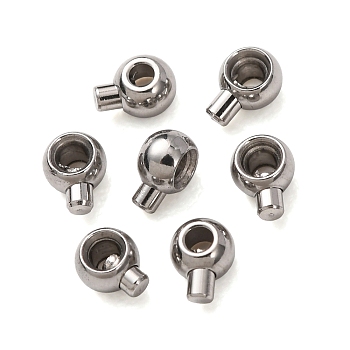 304 Stainless Steel Crimp Beads, Round, Stainless Steel Color, 4.5x2.5x3.5mm, Hole: 2mm