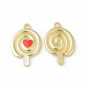 Alloy Enamel Charms, Lollipop with Heart Charm, Golden, 19.5x13x3mm, Hole: 1.5mm