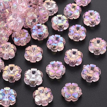Transparent Acrylic Beads, AB Color Plated, Flower, Pink, 10x5mm, Hole: 1.8mm, about 1650pcs/500g