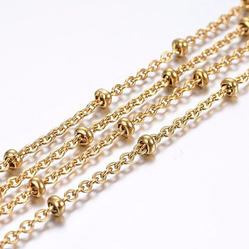 3.28 Feet 304 Stainless Steel Cable Chains, Satellite Chains, Decorative Chains, Rondelle Beads, Soldered, Golden, 2.5x2x0.5mm