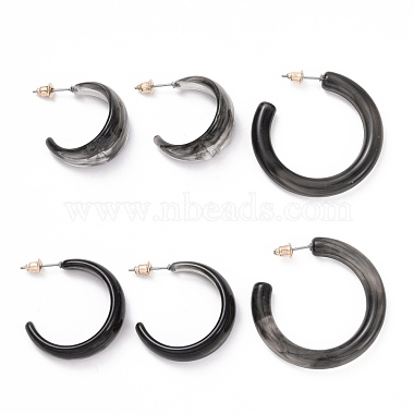 Black Ring Resin Stud Earrings