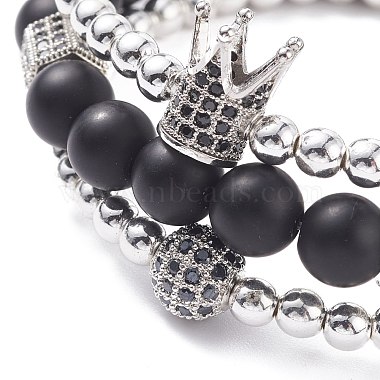3 pièces 3 style rond synthétique noir pierre et hématite perlé ensemble de bracelets extensibles(BJEW-JB07688-03)-5