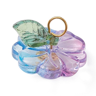 Transparent Glass Flower with Acrylic Leaf Pendants(PALLOY-JF02260)-3