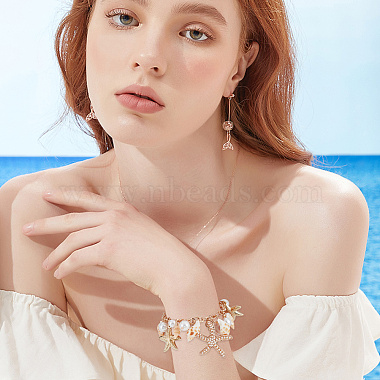 Elite 3Pcs Natural Conch Shell & Alloy Starfish & CCB Plastic Pearl Charm Bracelet(BJEW-PH0004-35)-6
