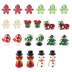 44pcs 10 style Christmas Handmade Lampwork Beads, Snowman/Gift Box/Gloves/Tree, Mixed Color, 10~26x11~18.5x7~13mm, Hole: 1~3mm(LAMP-TA0001-16)