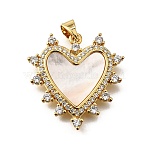 Brass Micro Pave Cubic Zirconia Shell Pendants, Cadmium Free & Lead Free, Heart, Real 18K Gold Plated, 24x23.5x3mm, Hole: 3.5mm(KK-D328-27G-C)