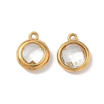 304 Stainless Steel Rhinestone Pendants, Flat Round Charms, PVD Vacuum Plating, Real 18K Gold Plated, Crystal, 17.5x15x4.5mm, Hole: 1.2mm(STAS-P453-05G-01)