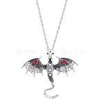 Alloy Enamel Dragon Pendant Necklaces, with Rhinestone, Iron Chain, Antique Silver & Platinum, Black, 24.41 inch(62cm)(NJEW-V005-01AS-02)