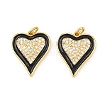 Brass Micro Pave Cubic Pendants, Heart Charms, with Enamel & Jump Ring, Real 18K Gold Plated, 20.5x17x3.5mm, Hole: 3.5mm(KK-Z140-18G)